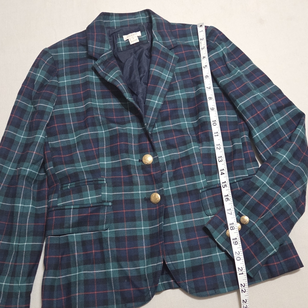 J Crew Green Plaid Tartan Women's Blazer with Gold Buttons Womens 0 XS - Picture 4 of 10